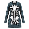 thumbnail image 4 of Xijirk Women Halloween Skeleton Rose Printed Mini Dress Long Sleeve Neck Bodycon Lace Outfit for Cosplay Party Festival Casual Gathering Wear,L, 4 of 5