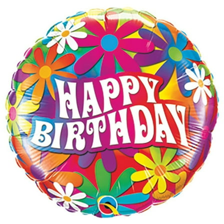 9 inch Happy Birthday Psychedelic Daises (Air-Fill Only) Foil Mylar Balloon - Party Supplies Decorations