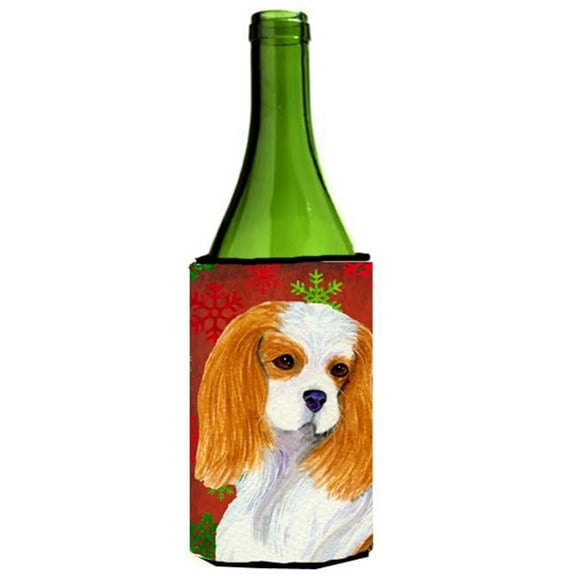 Cavalier Spaniel Red And Green Snowflakes Holiday Christmas Wine bottle sleeve - 24 oz.