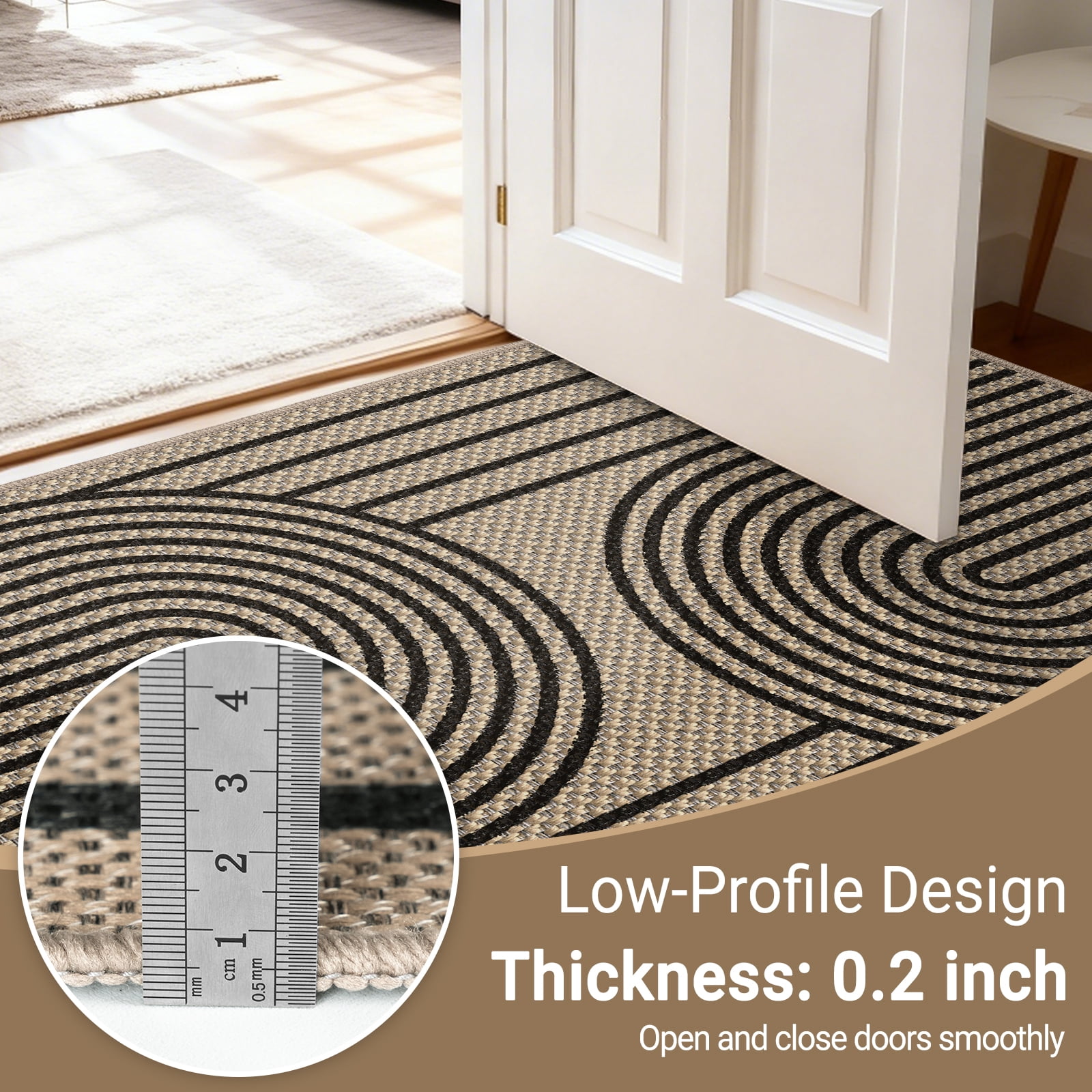 ORGOWEL Doormat Washable Easy Jute Rugs Boho Indoor Outdoor Rug 3*5ft Entryway Rugs Non-Slip Low Pile Black Door Mat Carpet for Living Room Kitchen Entry Patio Deck