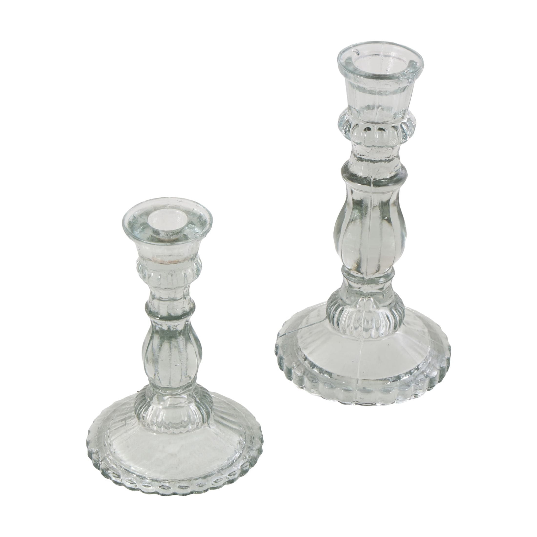 DecMode 3 Candle Glass Fluted Turned Candle Holder, Set of 3