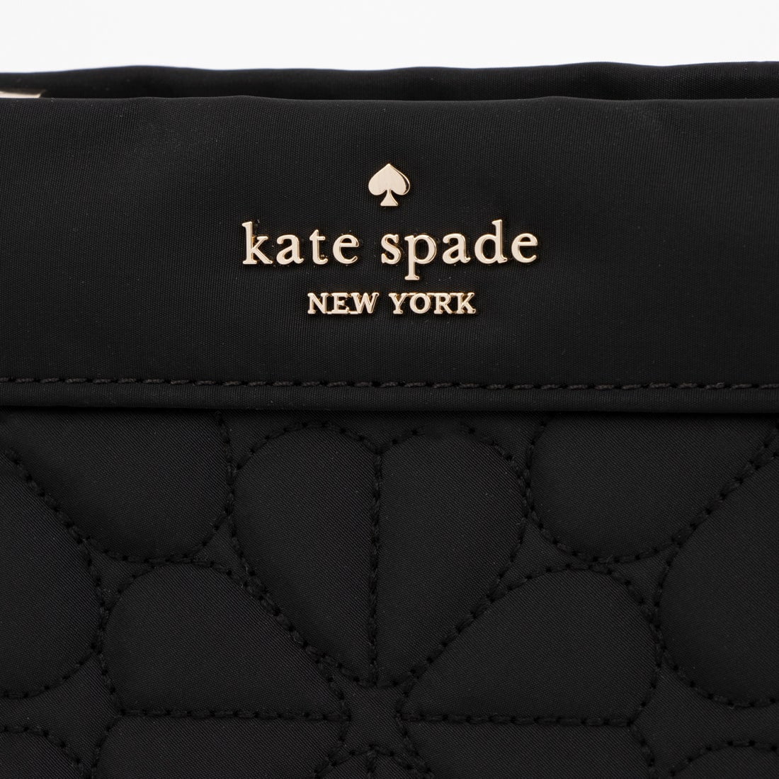 Kate Spade New York Women's Quilted Fabric Spade Flower Top Zip Cosmetic Case Pouch (Black)