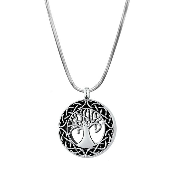 Round Celtic Tree of Life Cremation Urn Necklace for Ashes Memorial Keepsake Cremation Jewerly Free Funnel Kit and Velvet Jewelry Box