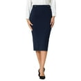 thumbnail image 1 of Falda Lápiz de Mujer Inspire Chic de Cintura Alta con Pliegues Frontal para Oficina, Falda Bodycon S Azul Oscuro, 1 of 5