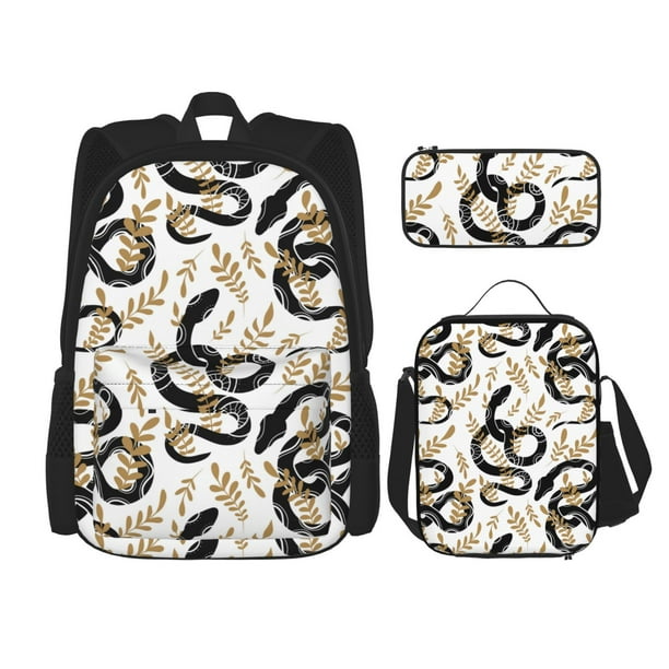 Disketp Snake Mochila Estampada de Gran Capacidad con Lonchera y Estuche, Set de 3 Piezas para Estudiantes
