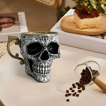 Royal Skull Coffee Mug, Skull Cups With Saucer Set, Porcelain Gothic Tea Set With Gold Trim, Skull Tea Cup, Halloween Teacup Decor For Coffee Lovers And Collectors C/Only Cup
