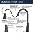 thumbnail image 3 of Blackening faucet Kitchen Faucet Pull out Single handle Matte Black Commercial Kitchen Sink Faucet High Arc Pull Down Sprayer Kitchen Faucet, 3 of 16