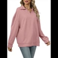 thumbnail image 1 of de Larga con Cuello en V para Mujer, Sudaderas Ligeras, Ropa de Moda de Otoño 2025. Rosa S, 1 of 10