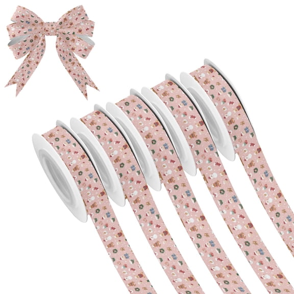 5 Rolls Christmas Ribbon 1.5 inch Wide Decorative Ribbon for Gift Wrapping and Holiday Decorations Pink Cute Christmas Icons