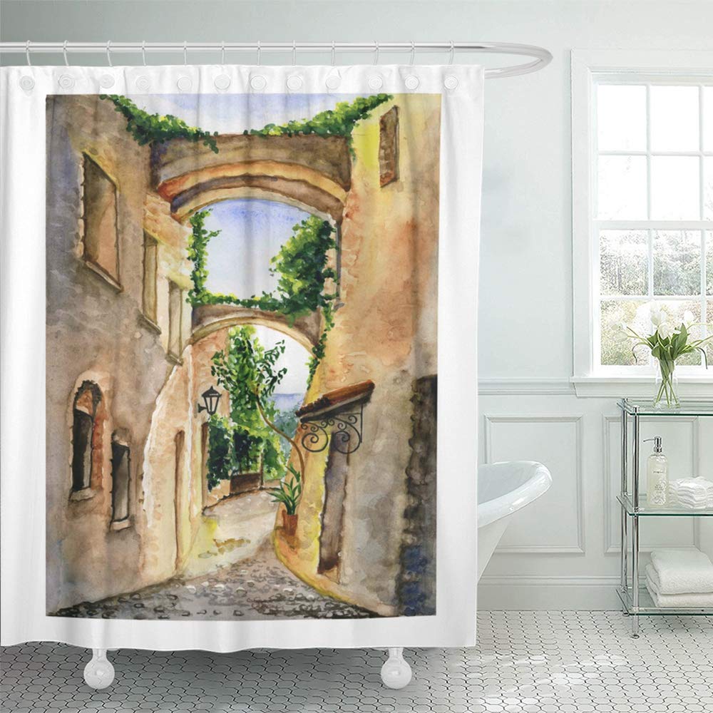 PKNMT Yellow Landscape Roman Cityscape Watercolor Painting Italian