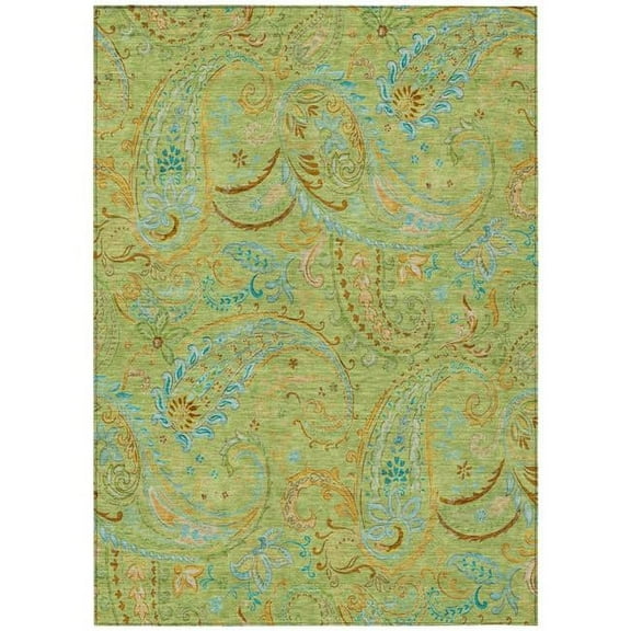 HomeRoots 561381 9 x 12 ft. Artichoke Green Paisley Washable Non Skid Indoor Outdoor Rectangle Machine Woven Area Rug