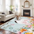 thumbnail image 2 of Non-Slip Rug Pad Rugs Easter Rabbit Colorful Egg Rectangle Area Rugs 5x7Ft Soft Carpet Pads for Living Room Kids Room, Pastoral Flower Teal Wood Board, 2 of 9