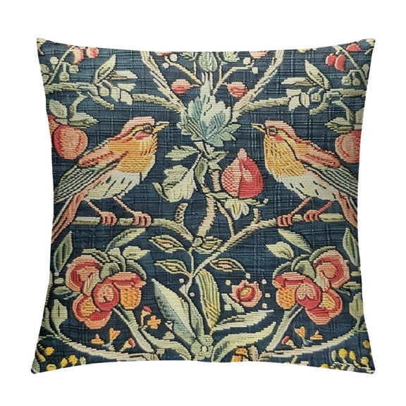 Blue Sage Green Teal Pillow Covers in Set of Colorful Floral Bird Red Vintage Flower Throw Pillowcases Home Decor for Couch Patio Sofa Porch