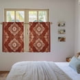 thumbnail image 4 of Vintage Brown Tier Curtains, Boho Ethnic Geometric Abstract Art Southwestern Light Filtering Kitchen Curtains, 2Pcs Rod Pocket Half Window Treatments Panels for Sink Cafe Cabinet Basement 27.5x45In, 4 of 9