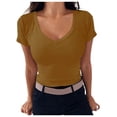 thumbnail image 1 of Women V Neck Ribbed Fitted Tight Tshirt Short Sleeve Shirt Basic Knit Top, 1 of 5