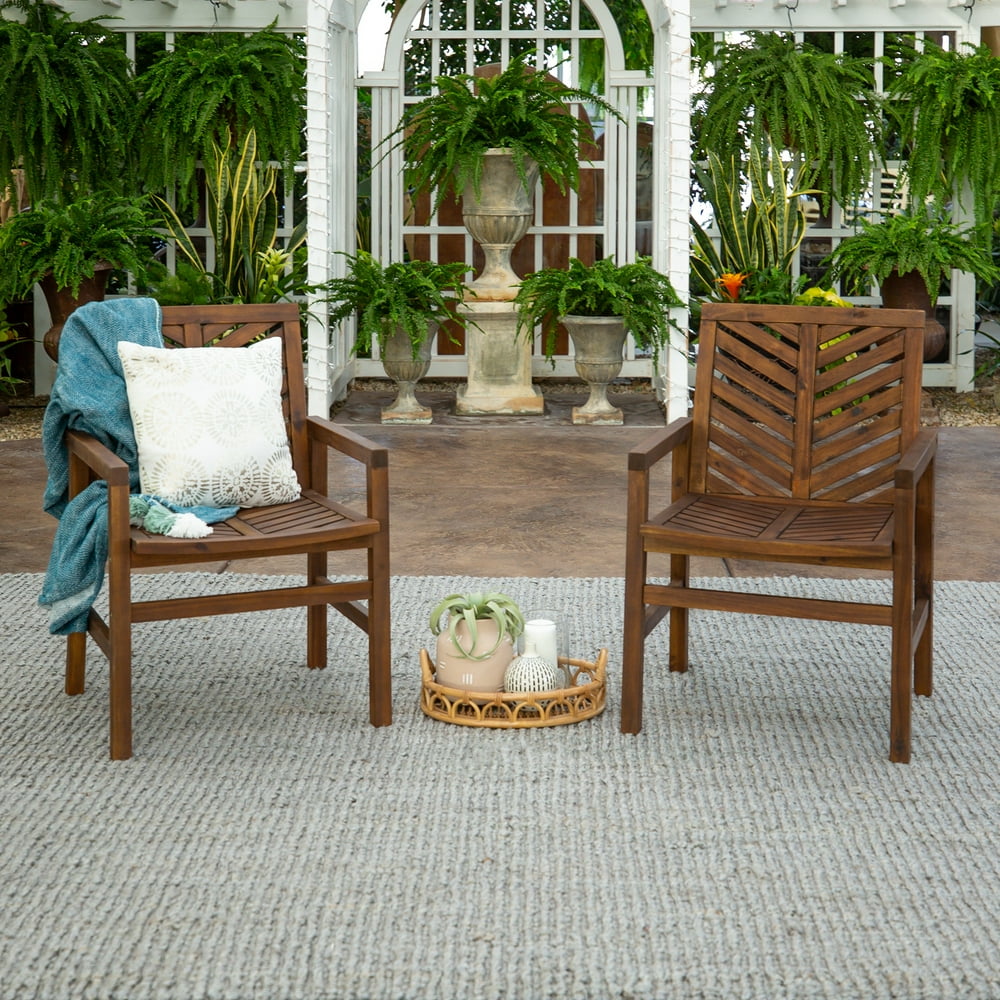 Outdoor Wood Dark Brown Patio Chairs with Chevron Design (Set of 2) by