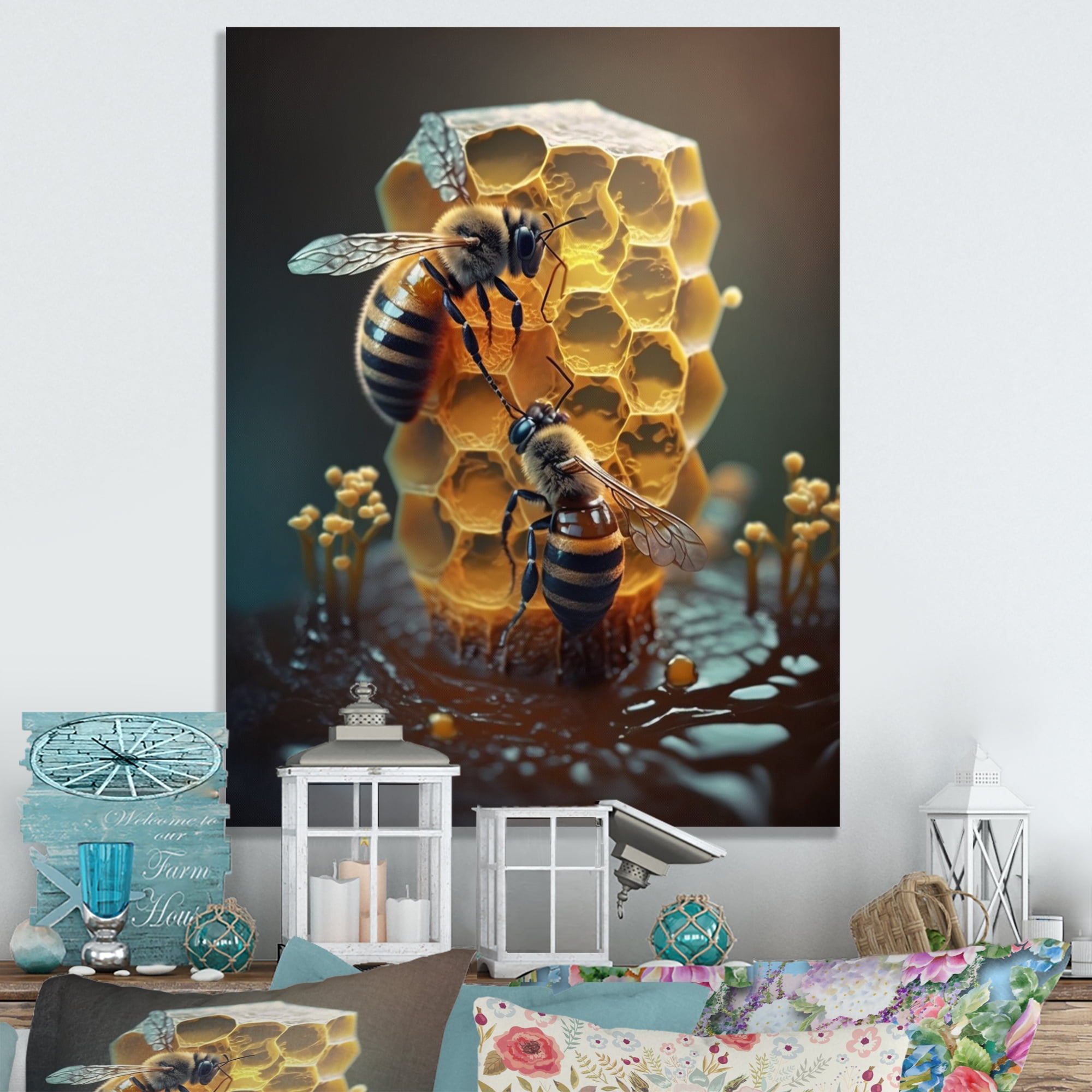 Designart Honey Bees Canvas Wall Art
