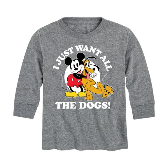 Mickey & Friends - Mickey Pluto Just Want All Dogs - Toddler And Youth Long Sleeve Graphic T-Shirt