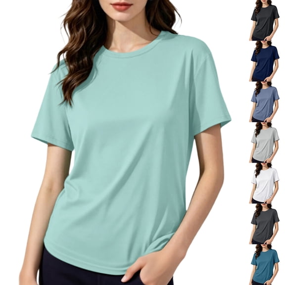 CQXIDFH Under $10 Women's Loose Crew Neck Top, Mesh Design Ice Fabric Breathable Cooling Tee, Lightweight Workout Hiking Shirt, Moisture Wicking Gym Tee for Gym Tennis Black T-shirt, M