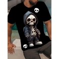 thumbnail image 1 of T-shirt à Manches Courtes Col Rond Imprimé Squelette avec Capuche pour Hommes, Femmes, Adolescents, Adolescents, 1 of 4