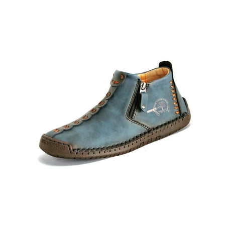 

Eloshman Men Booties Zipper Casual Shoes Non-Slip Ankle Boot Work Vintage Comfort Loafers Non Slip Flats Blue US 11.5