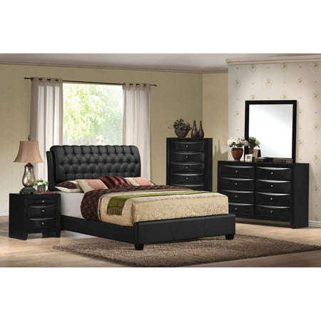 - ACME Ireland II Eastern King Bed in Black PU, Multiple Sizes