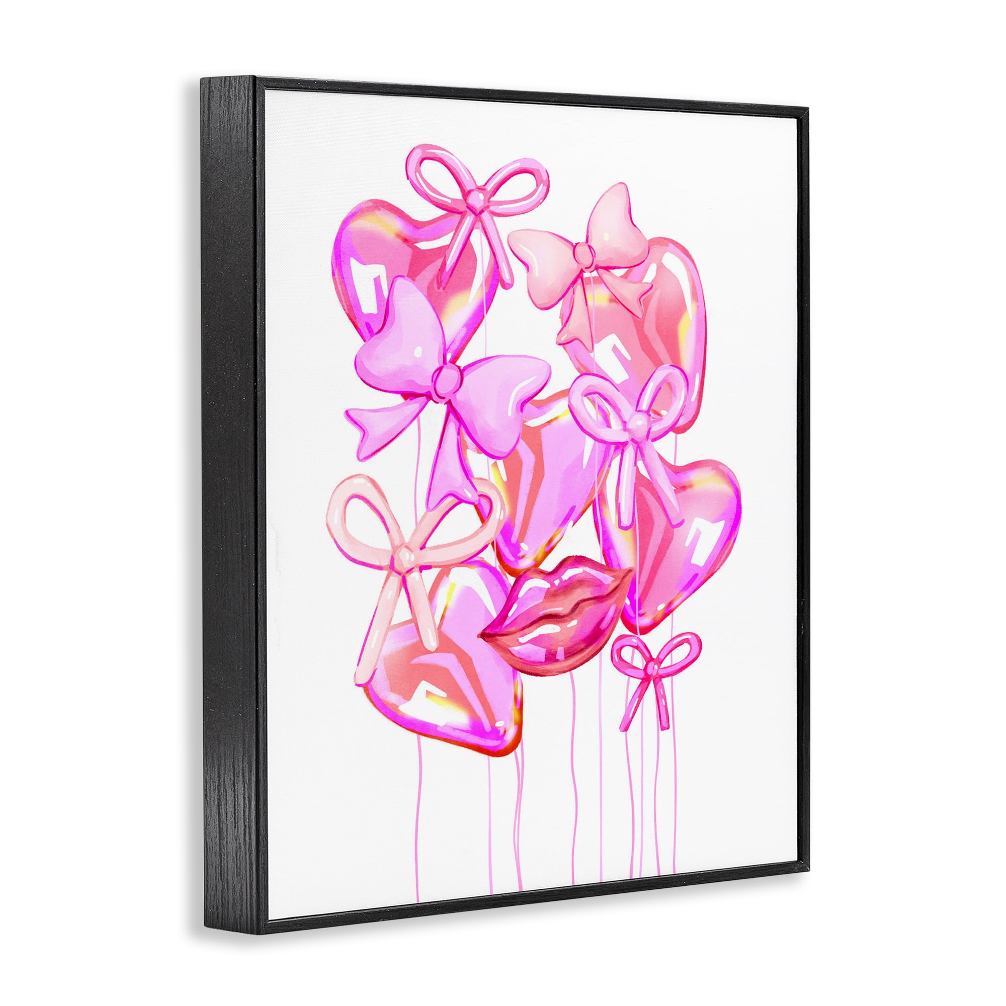 Pink Heart and Bow Balloons Black Framed Giclee Art, design by Ziwei Li