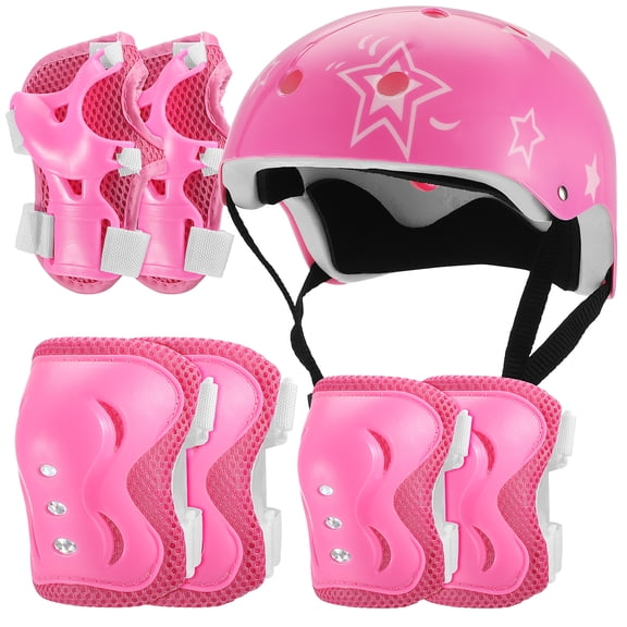 Kids Bike Helmet Set with Knee Wrist Pads Guards, Toddler Adjustable Pink Helmet for Bicycle Skate Scooter Rollerblading