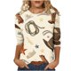 thumbnail image 2 of Camiseta Honeeladyy con estampado de botas vaqueras para mujer, cuello redondo, manga 3/4, para uso diario (marrón, 2XL), 2 of 5