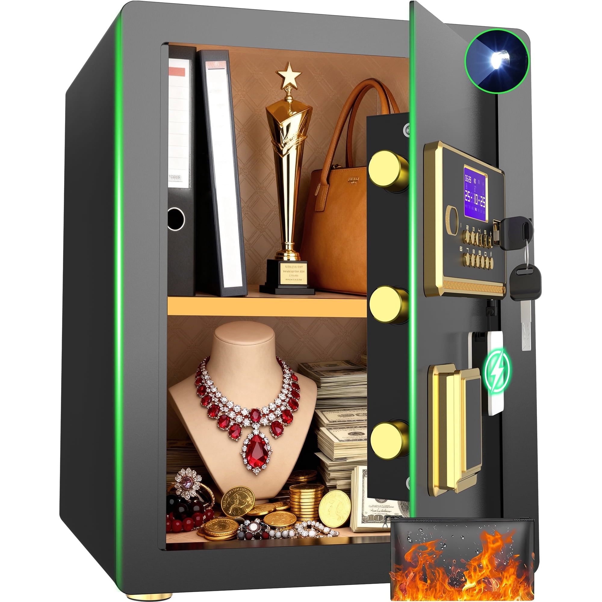 SYSENFO 3.0 Cuft Large Security Safe Box, Digital Keypad Lock, Built-in Alarm System & Fireproof Bag, Home & Office Safe for Cash, Valuables (Black)