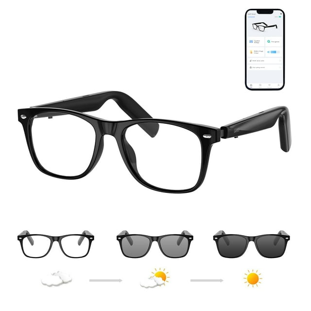 GetD Lunettes IA pour Hommes et Femmes, Lunettes Intelligentes Propulsées par ChatGPT, Traduction IA en Temps Réel avec 147 Langues, Lecture de Musique 11 H, Lunettes Bluetooth avec Lentille Photochromique
