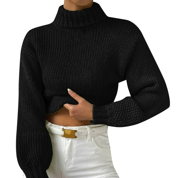Duoif Sweaters for Women Trendy Women's Fashion Turtleneck Sweater Long Sleeve Knitted Casual Sweater Pullover Sweater Women's Sweaters Womens Tops Black L