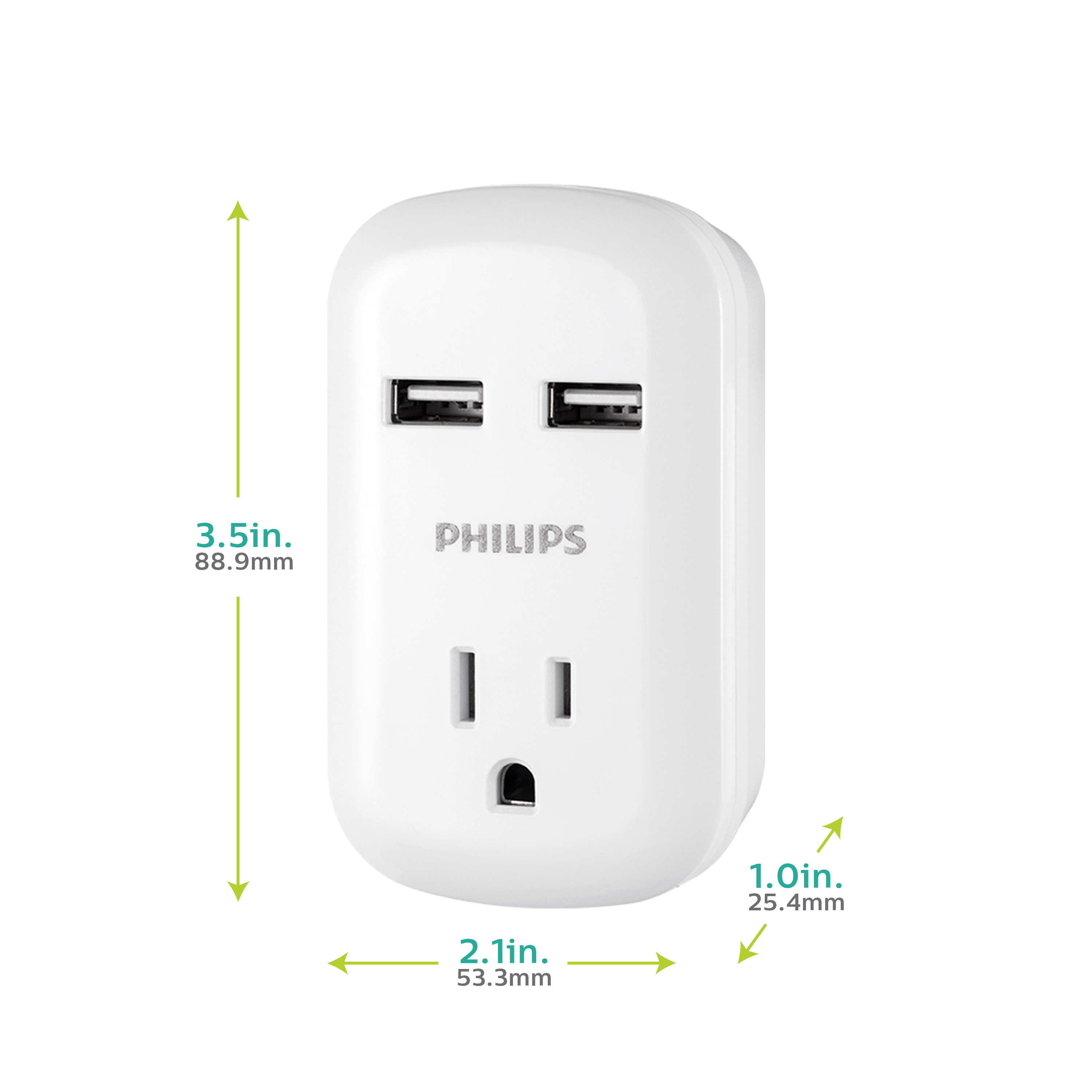 Philips Wall Tap with 2 USB Ports and 1 Outlet photo 4