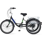 Mooncool Adult Tricycle 24inch 7 Speed, Three Wheel Bicycle for Adult, Adult Trike w/ Tools & Big Basket for Exercise Shopping Picnic Outdoor Activities
