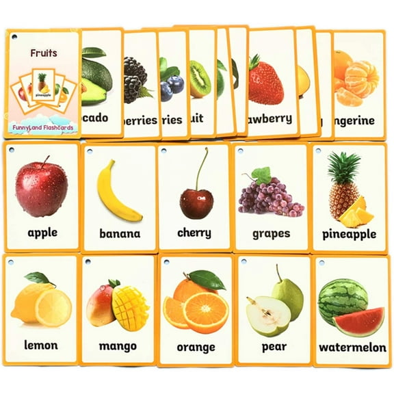 21 Pcs/Set Fruit Flash Cards | Learning Toys Flashcards for Children Pre-K, Toddlers and Kids