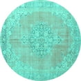 thumbnail image 1 of Ahgly Company Machine Washable Indoor Round Medallion Turquoise Blue Traditional Area Rugs, 3' Round, 1 of 4