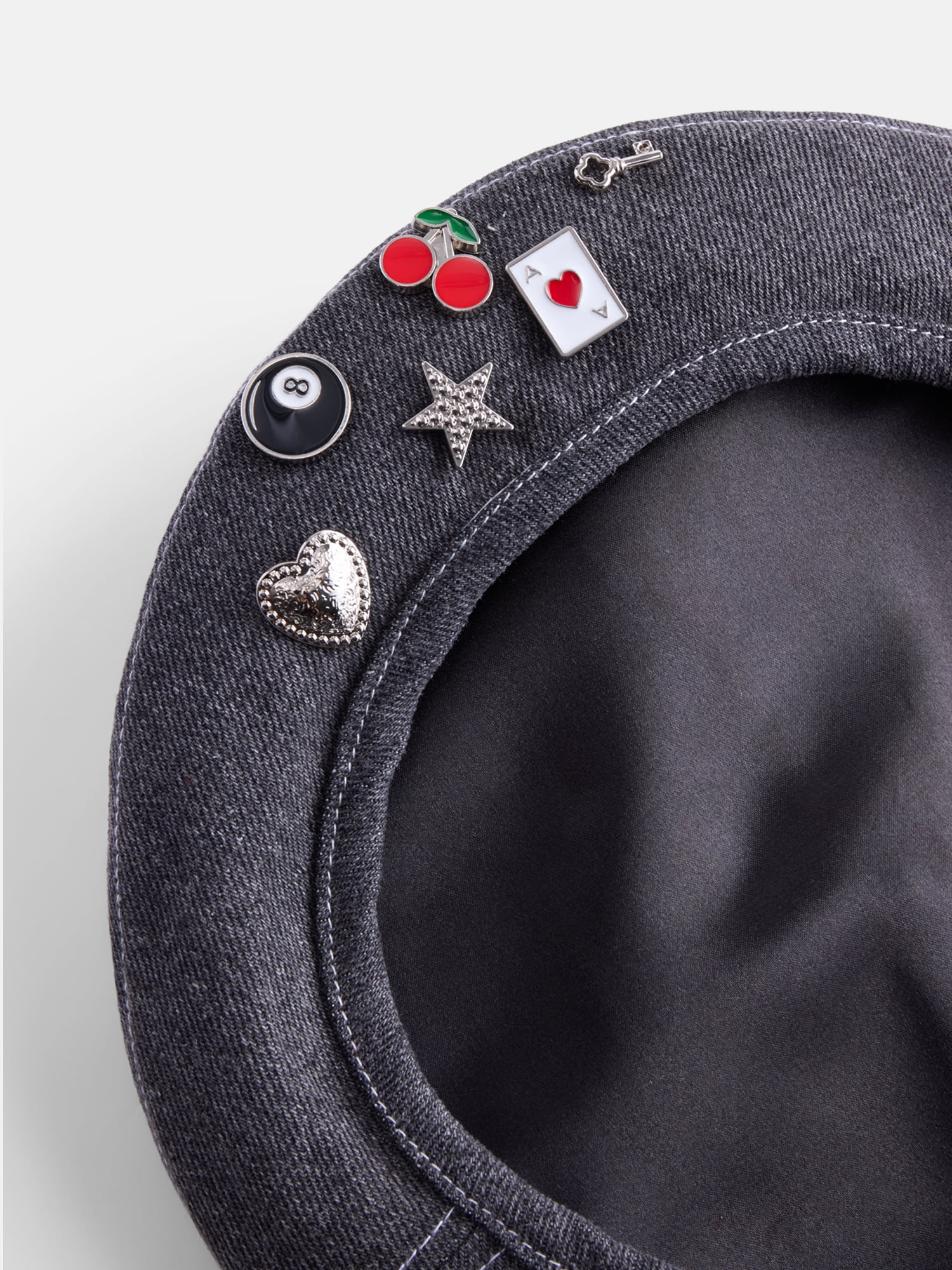 No Boundaries Women's Beret Hat, Grey Denim