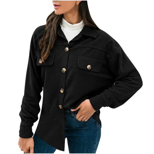 IROINID Veste en Peluche pour Femmes Manches Longues Couleur Unie Col Rabattu, Cardigan Décontracté pour Dames