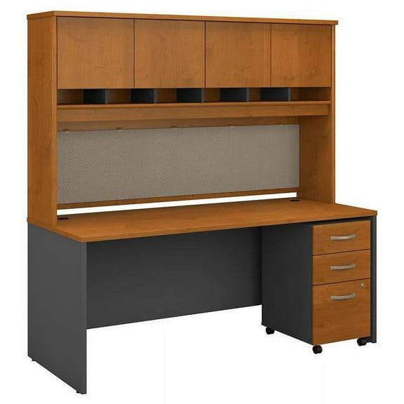Bush Business Furniture SRC080NCSU 72 x 30 in. Series C Office Desk with Hutch & Mobile File Cabinet - Natural Cherry