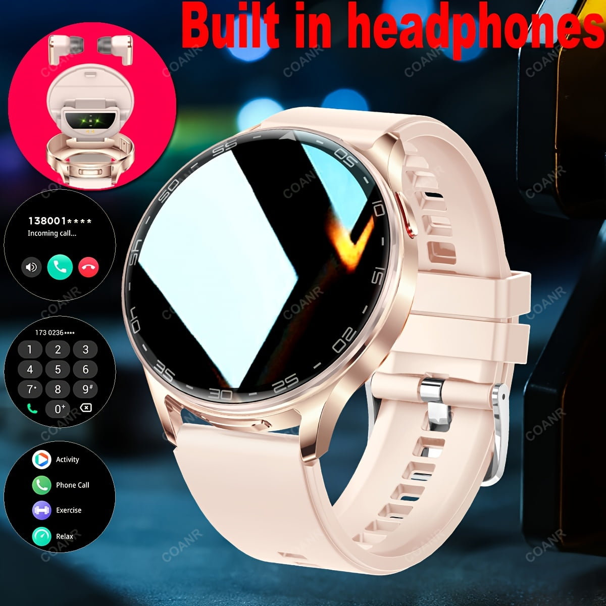 Smart Dual-Wear Watch for Women, Built-in TWS Earbuds, Stylish Round Alloy Case, Call Date Weather, Interchangeable Silicone & Steel Straps, Multi-Sport Modes