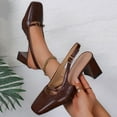 thumbnail image 2 of Miluxas Women's Leather Slingback Chunky Heel Pumps Square Closed Toe Block Heel Elastic Strap Dress High Heels Fashion Walking Work Shoes Brown 9.5(43), 2 of 9