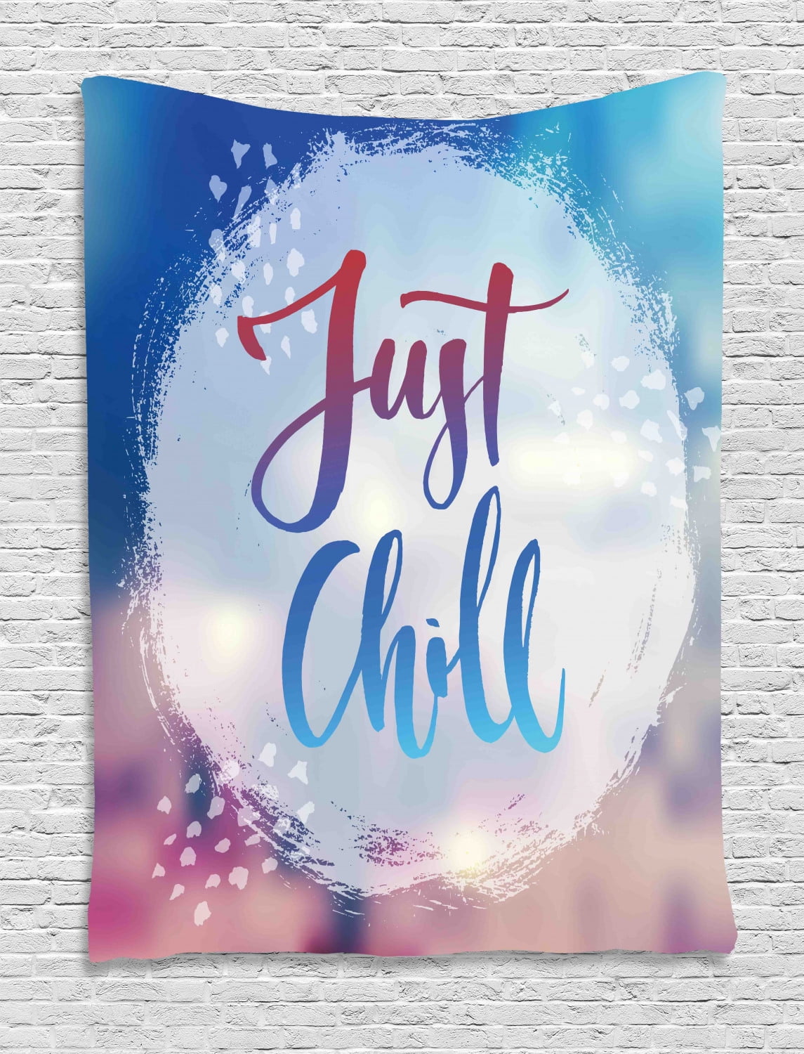 Just Chill Tapestry, Silhouette of Words Placed inside a Circular Paint Blob on a Blurred ...