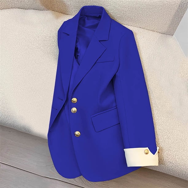 Blazer de mujer, moda informal, color liso, bolsillo, cuello vuelto, blusa de manga larga, blazer, blusa de dacrón para mujer