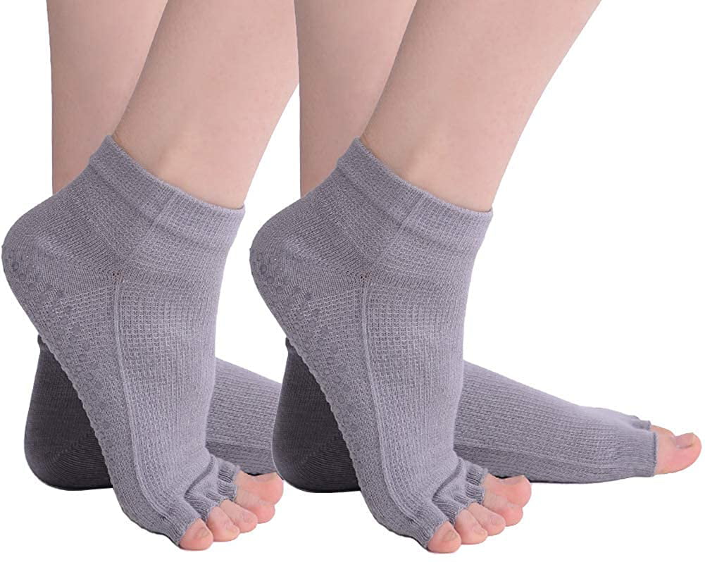 Durable No-Slip Yoga Socks Sport Fitness Pilates Ankle Grip Five Half Toe Socks 