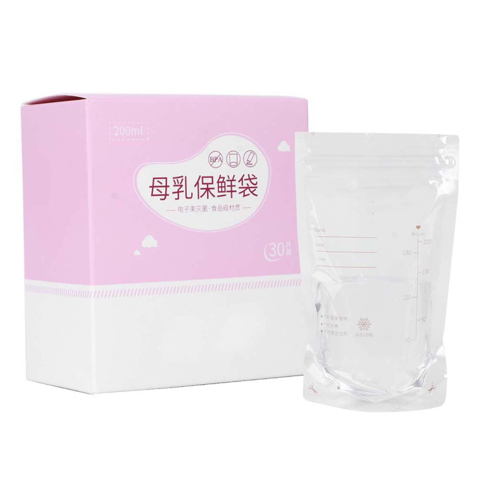 30pcs 200ml Breast Milk Storage Bag Disposable Leakage-Proof Large Capacity Breast Milk BagPink 200ml 30pcs
