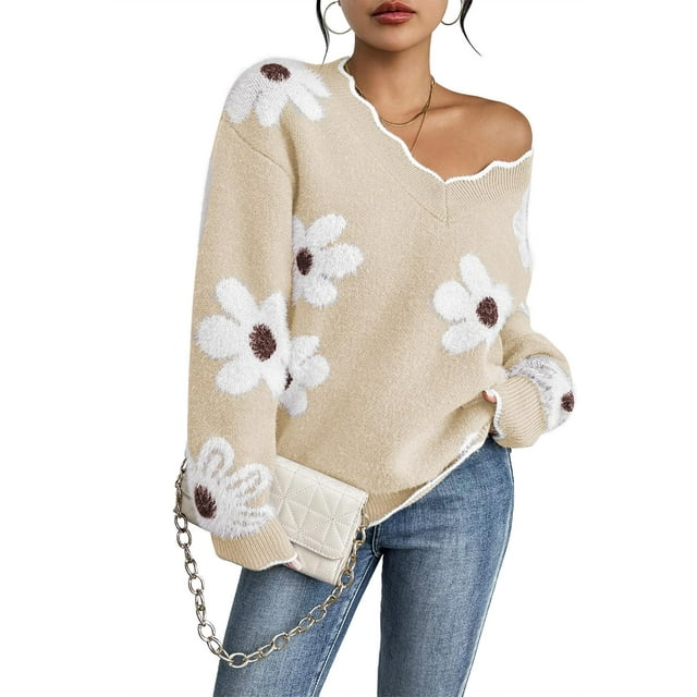 Jersey rosa de punto queen con cuello en V y fuzzy para mujer