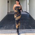 thumbnail image 2 of Nuevo en 2024, vestido de verano para mujer con hombros descubiertos, estampado vintage, sexy, vestido ajustado midi sin tirantes para mujer, 2 of 5