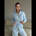 thumbnail image 4 of Conjunto Deportivo para Mujer: Sudadera con Capucha y Cremallera de Larga con Pantalones de Color Liso con Cordones - Conjunto de Dos Piezas Azul L, 4 of 6
