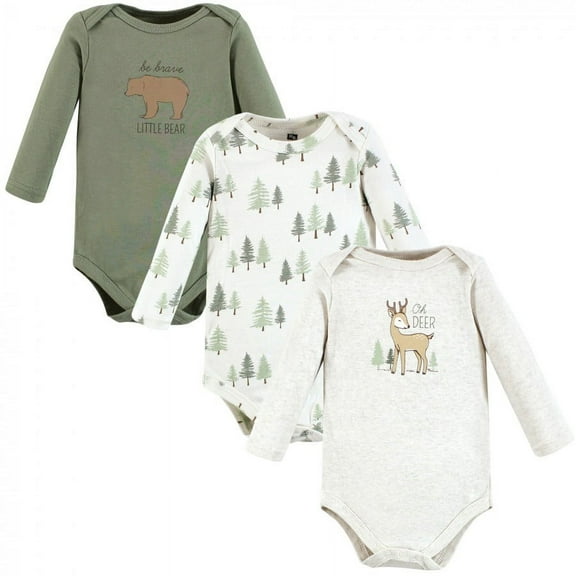 Hudson Baby Cotton Long-Sleeve Bodysuits, 3- Pack, Newborn- 24 Months