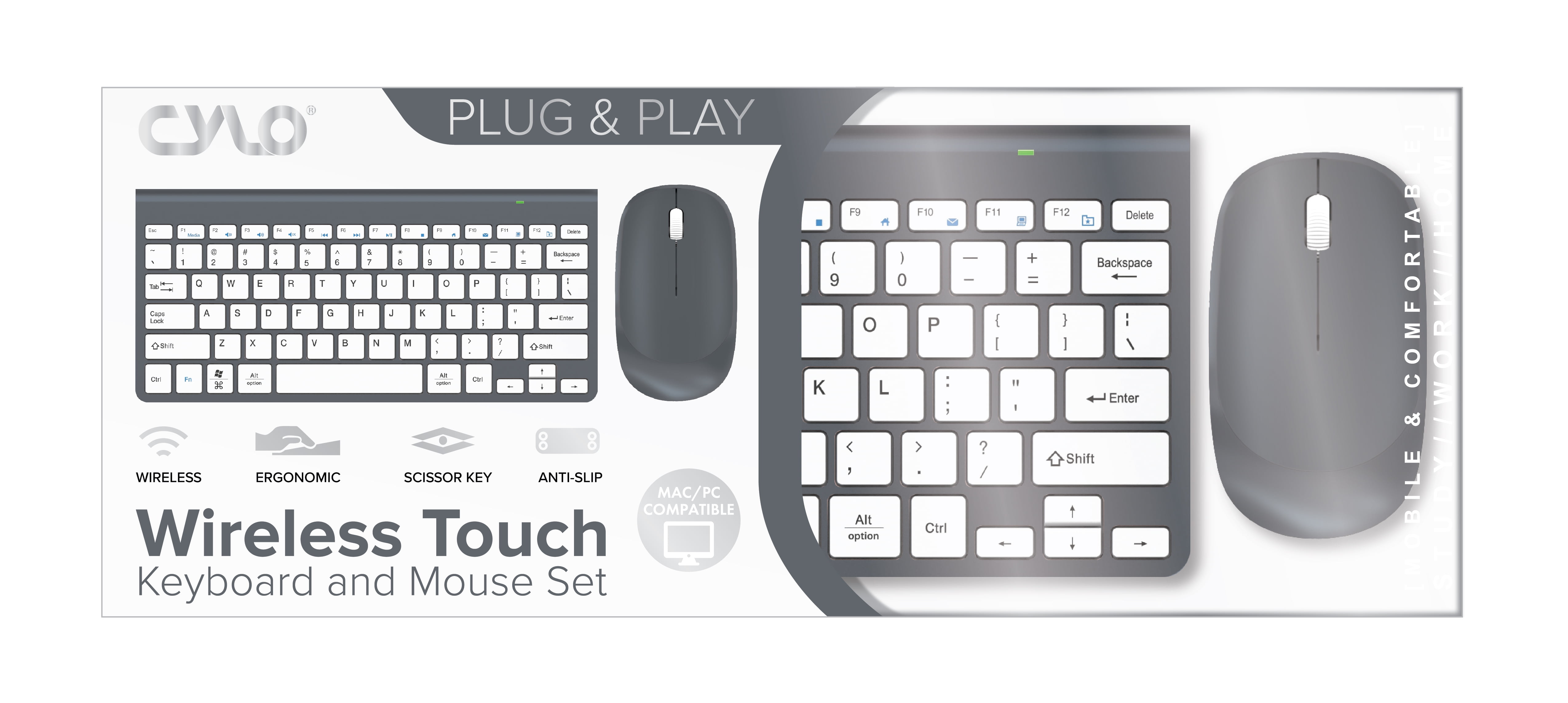 Cylo Wireless Touch Keyboard and Mouse Set Silver